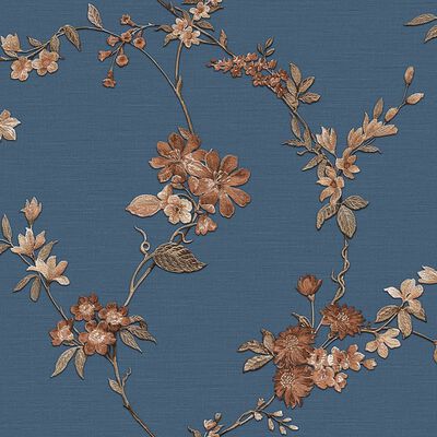 DUTCH WALLCOVERINGS Tapet Flower, albastru închis și bronz