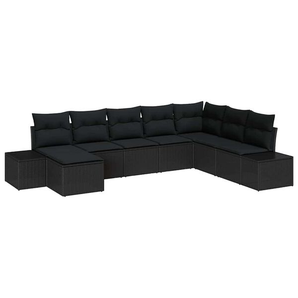 vidaXL Set de canapele pentru grădină cu pernă 8 pcs Negru poliratan