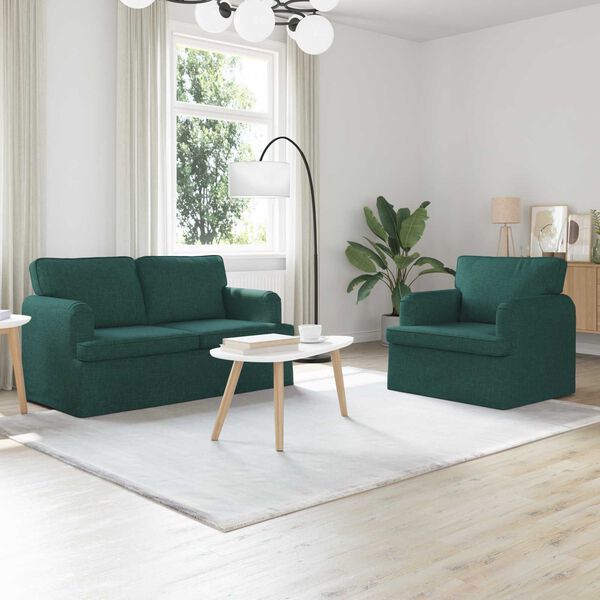vidaXL Canapea 2 pcs Verde &icirc;nchis 144 x 80 x 85 cm țesătură