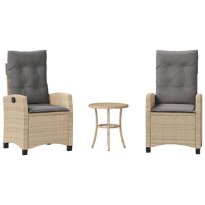 vidaXL Set bistro cu perne, 3 piese, bej combinat, poliratan