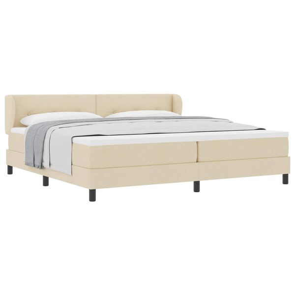 vidaXL Pat cu arcuri cu saltea cu headboard Crem 200 x 200 cm țesătură