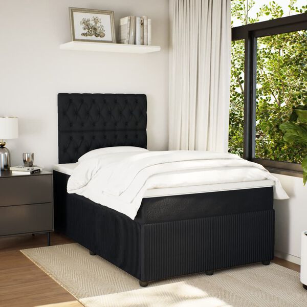 vidaXL Pat box spring cu saltea, negru, 120x200 cm, catifea
