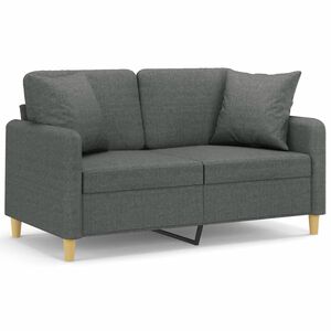 vidaXL Canapea cu 2 locuri cu pernuțe, gri &icirc;nchis, 120 cm, textil