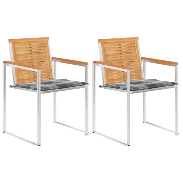 vidaXL Scaune grădină cu perne, 2 buc., lemn masiv tec/oțel