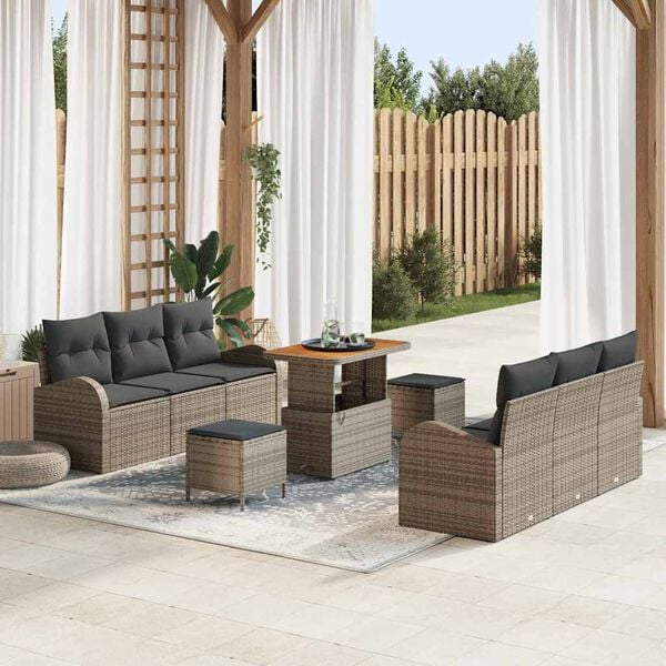 vidaXL Set de canapele pentru grădină cu pernă 9 pcs Gri Rattan poli
