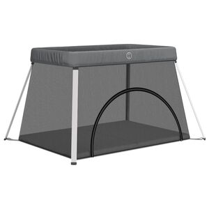 vidaXL Țarc pentru copii cu saltea, gri &icirc;nchis, p&acirc;nză textil