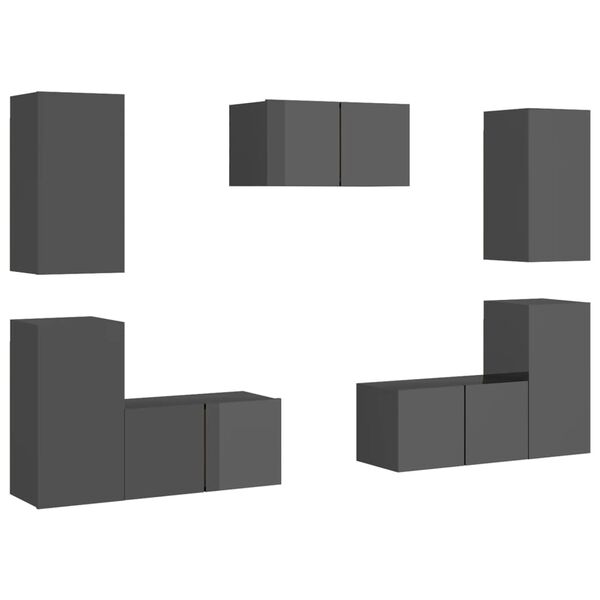 vidaXL Set de dulapuri TV, 7 piese, gri extralucios, lemn prelucrat