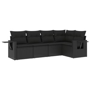 vidaXL Set mobilier de grădină cu perne, 5 piese, negru, poliratan
