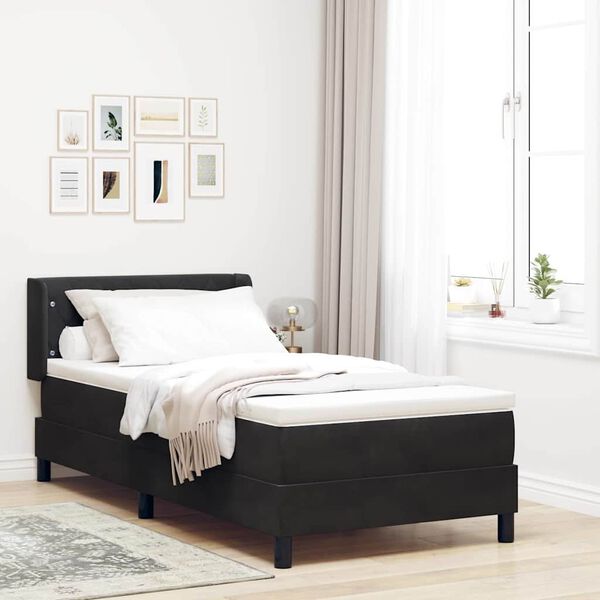 vidaXL Pat cu arcuri cu saltea cu headboard Negru 200 x 100 cm Catifea