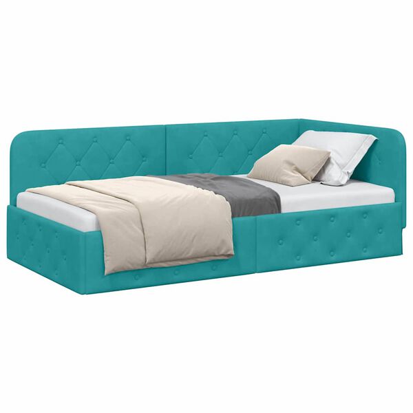 vidaXL Cadru de pat colțar cu headboard Turcoaz 90 x 200 cm Catifea