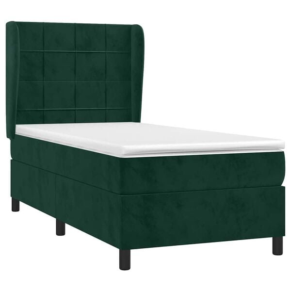 vidaXL Pat box spring cu saltea, verde &icirc;nchis, 80x200 cm, catifea