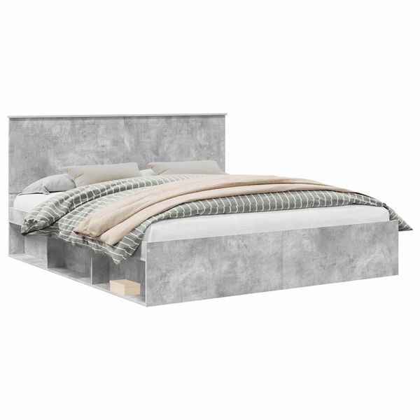 vidaXL Cadru de pat cu headboard Beton 180 x 200 cm Lemn de pin masiv
