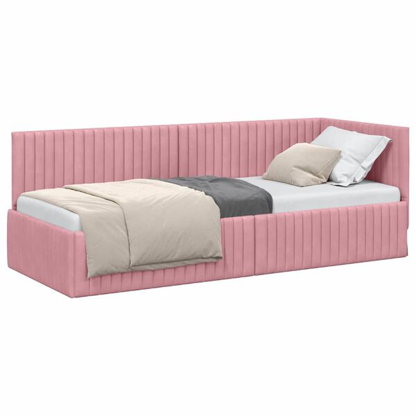 vidaXL Cadru de pat colțar cu headboard Roz 80 cm x 200 cm Catifea