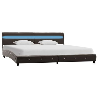 vidaXL Cadru de pat cu LED, gri, 150x200 cm, piele ecologică