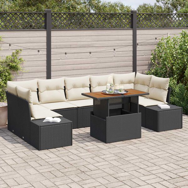 vidaXL Set de canapele pentru grădină 8 pcs Negru Rattan poli