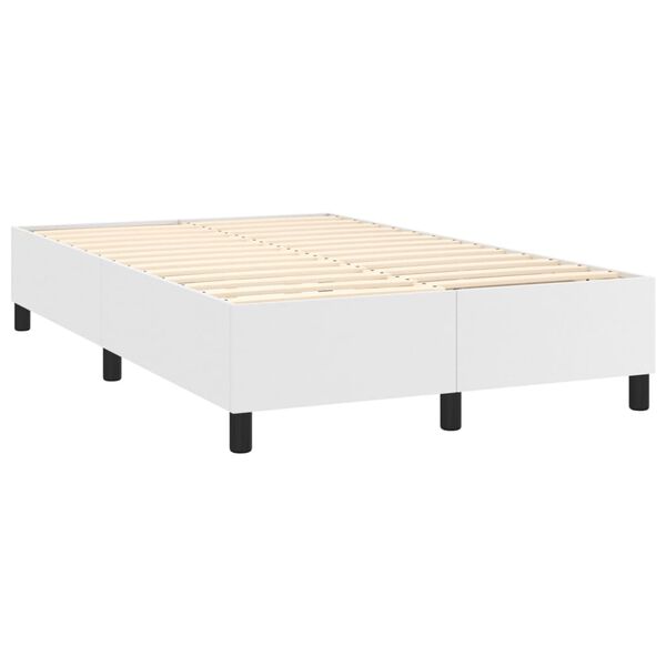 vidaXL Pat box spring cu saltea, alb, 120x200 cm, piele ecologică