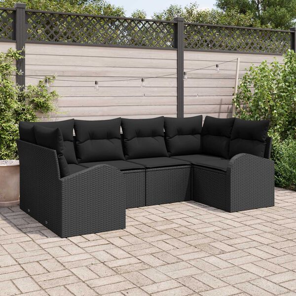 vidaXL Set de canapele pentru grădină cu pernă 6 pcs Negru Poli Rattan