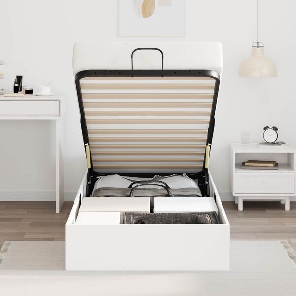 vidaXL Cadru de pat otoman cu depozitare Alb 193 x 120 x 25 cm PAL