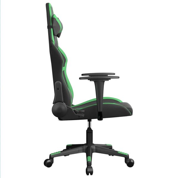 vidaXL Scaun de gaming de masaj, negru și verde, piele ecologică