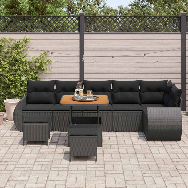 vidaXL Set de canapele pentru grădină cu pernă 9 pcs Negru Poli Rattan