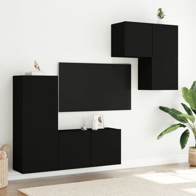 vidaXL Unități TV de perete, 4 piese, negru, lemn prelucrat