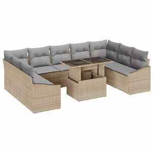 vidaXL Set de canapea cu pernă 10 pcs Beige și gri deschis poliratan