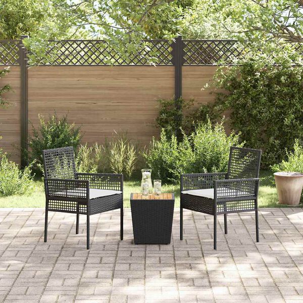 vidaXL Set Bistro de Grădină 3 pcs Negru Rattan poli