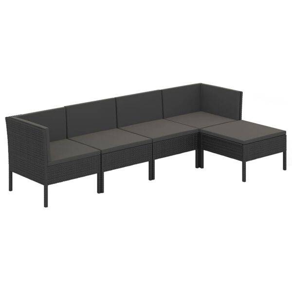 vidaXL Set mobilier de grădină cu perne, 5 piese, negru, poliratan