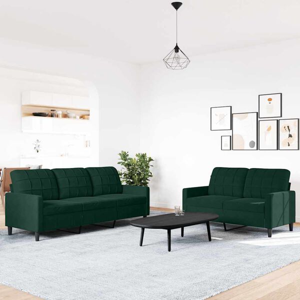 vidaXL Set de canapele cu perne, 2 piese, verde &icirc;nchis, catifea