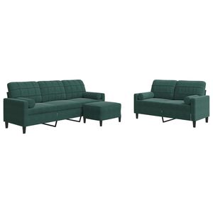 vidaXL Set canapele cu perne/rulouri, 3 piese, verde &icirc;nchis, catifea