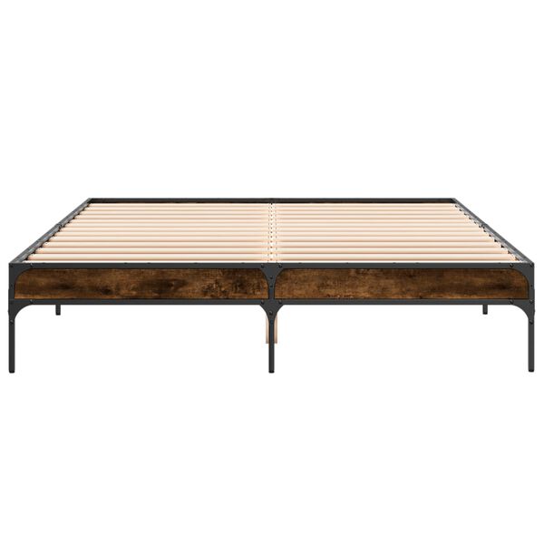vidaXL Cadru de pat, stejar fumuriu 140x200 cm lemn prelucrat și metal
