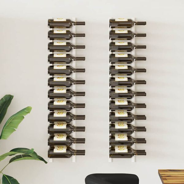 vidaXL Suport sticle vin montat pe perete 24 sticle, 2 buc. alb, fier