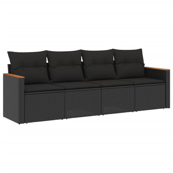 vidaXL Set mobilier de grădină cu perne, 4 piese, negru, poliratan
