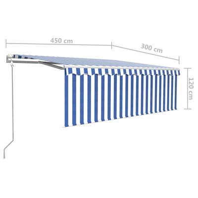 vidaXL Copertină retractabilă automat cu stor, albastru&alb, 4,5x3 m