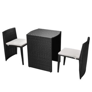 vidaXL Set mobilier bistro cu perne, 3 piese, negru, poliratan
