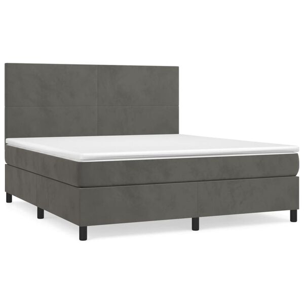 vidaXL Pat box spring cu saltea, gri &icirc;nchis, 180x200 cm, catifea
