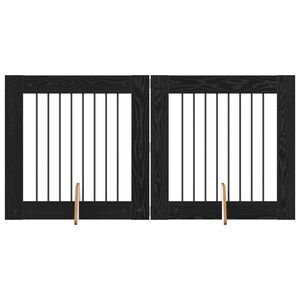 vidaXL Poartă pentru c&acirc;ini cu suporturi 2 pcs Stejar Negru 80 x 80 cm