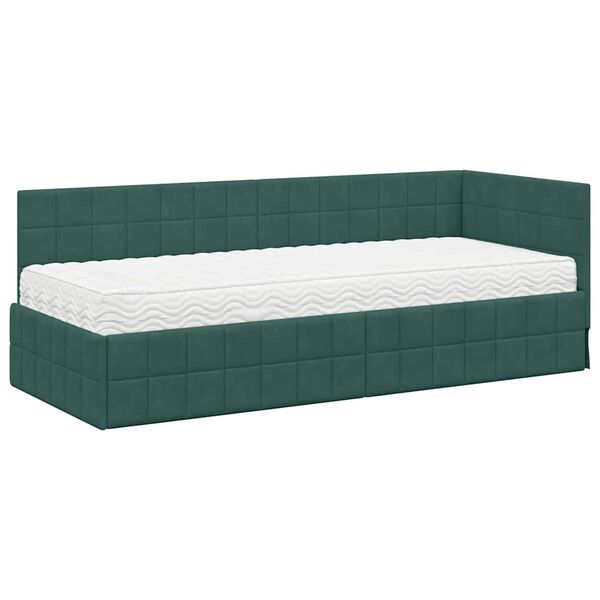 vidaXL Cadru de pat colțar cu saltea cu headboard 2 pcs Verde Catifea