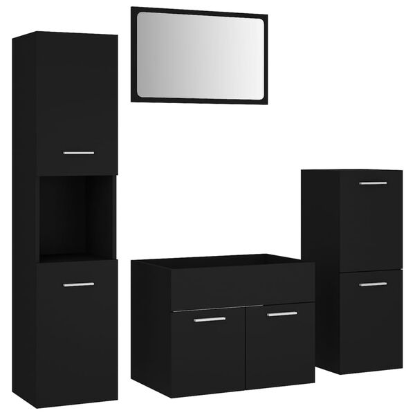 vidaXL Set de mobilier de baie, negru, lemn prelucrat