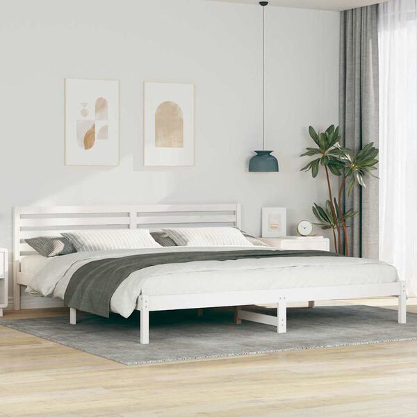 vidaXL Cadru de pat cu headboard Alb 180 x 210 cm Lemn de pin masiv