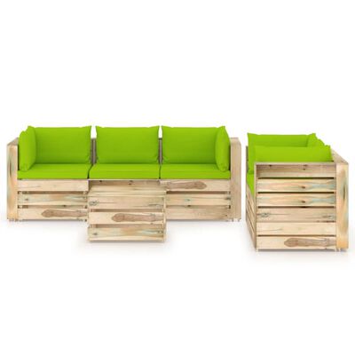 vidaXL Set mobilier grădină, 6 piese, cu perne, lemn verde tratat