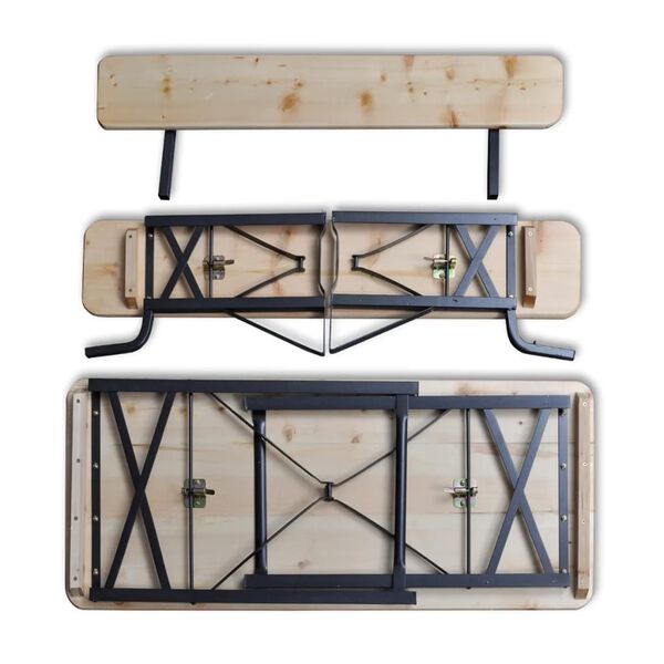 vidaXL Masă pentru bere pliantă cu 2 bănci, 120 cm, lemn de pin