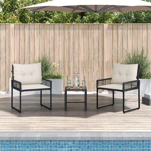 vidaXL Set de Mobilier pentru Exterior cu pernă 3 pcs Negru și Alb