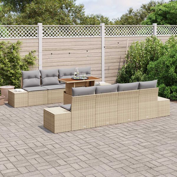 vidaXL Set de canapele pentru grădină 9 pcs Bej Rattan poli