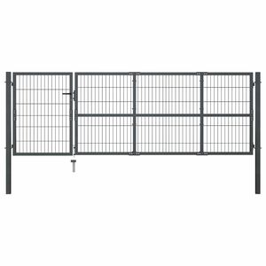 vidaXL Poartă de grădină cu st&acirc;lpi din oțel, antracit, 350x100 cm