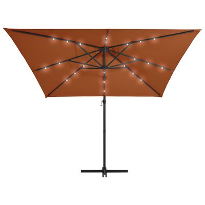 vidaXL Umbrelă suspendată cu LED-uri, cărămiziu, 250x250 cm