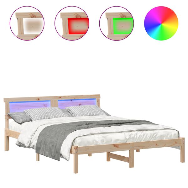 vidaXL Cadru de pat cu headboard Maro 140 x 200 cm Lemn de pin masiv