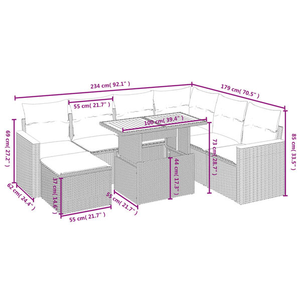 vidaXL Set mobilier de grădină cu perne, 8 piese, negru, poliratan