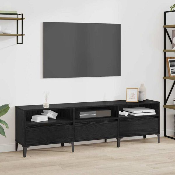 vidaXL Cabinet TV cu sertar Stejar Negru 150 x 30 x 45 cm