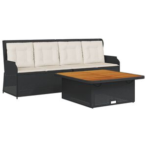 vidaXL Set mobilier de grădină cu perne, 3 piese, negru, poliratan